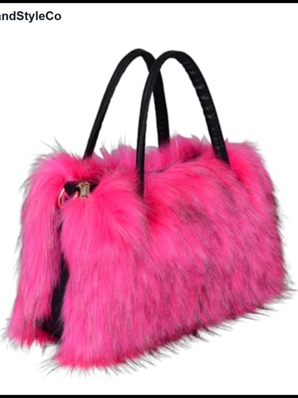 Faux Fur Crossbody Tote Bag with Leather Handle Adjustable Strap